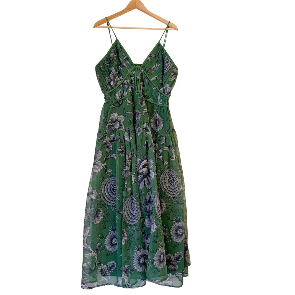 Anthropologie Penny Floral Pleated Midi Dress XL Wedding Guest Chiffon Romantic - Picture 2 of 15
